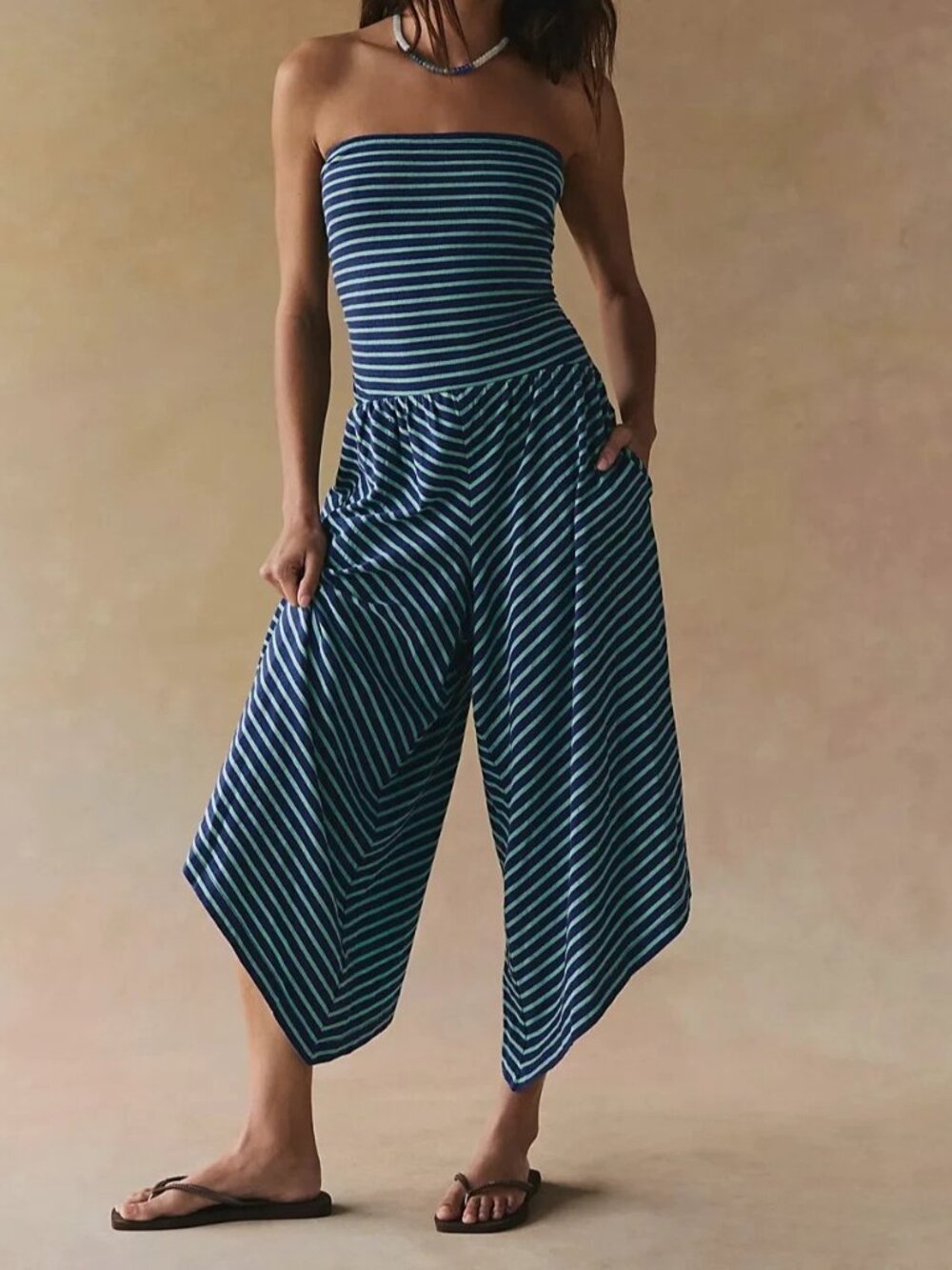Free People Free-est Daley One-Piece Stripe Tube Jumpsuit Dress Smocked M 286416